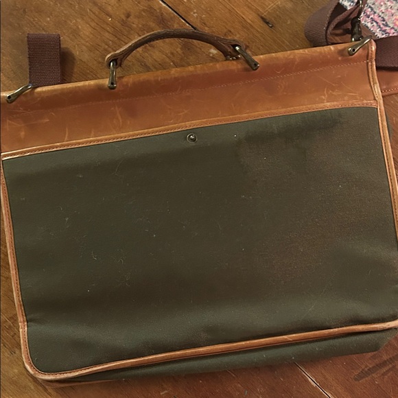 L.L Bean Leather & Canvas Messenger Bag | Classic Work Satchel - Picture 9 of 16